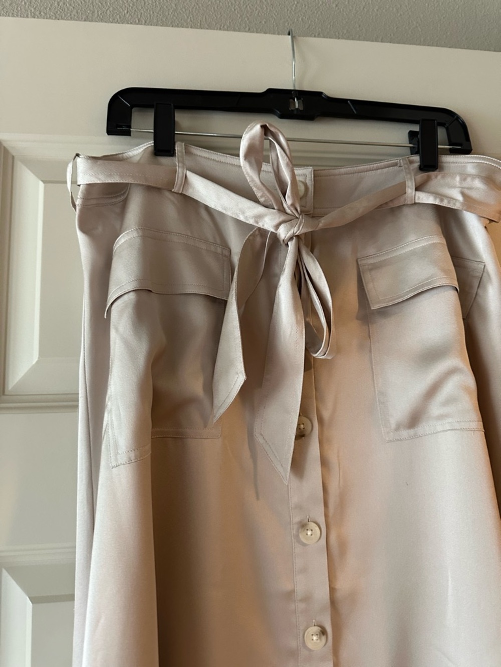 Banana Republic Satin Button-Front Midi Skirt with Tie Waist in Champagne Color - Picture 3 of 7